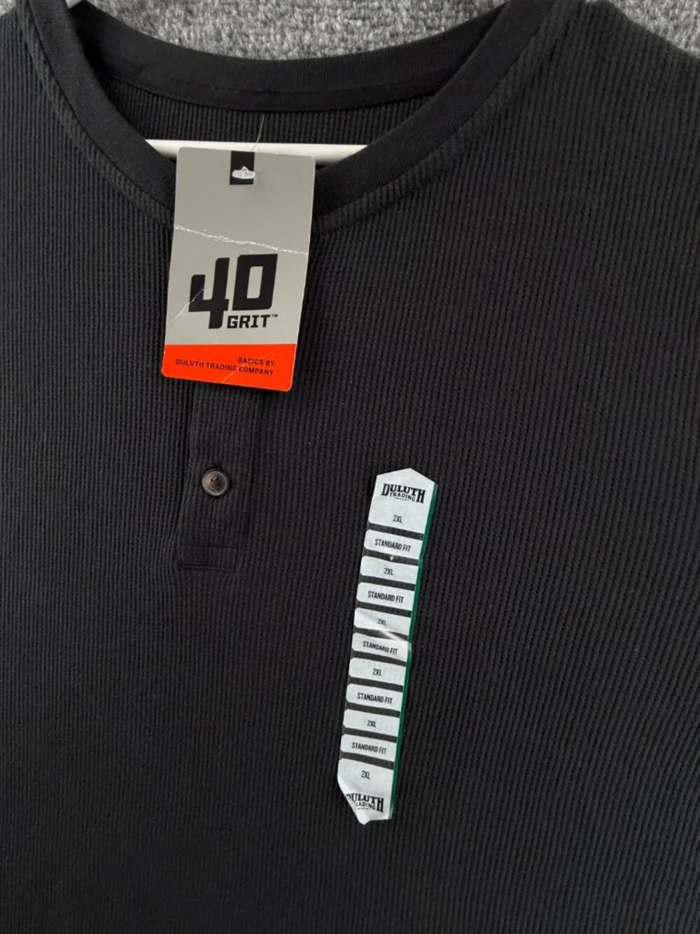 NWT 40 Grit Duluth Trading Thermal Shirt Men 2XL Black Waffle Knit Henley Adult